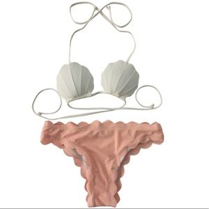 Two Pice Pink &. White Mermaid Bikini